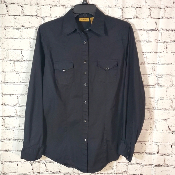Wrangler Men's Black Snap Button Down Long Sleeve Shirt Size M - Picture 1 of 11
